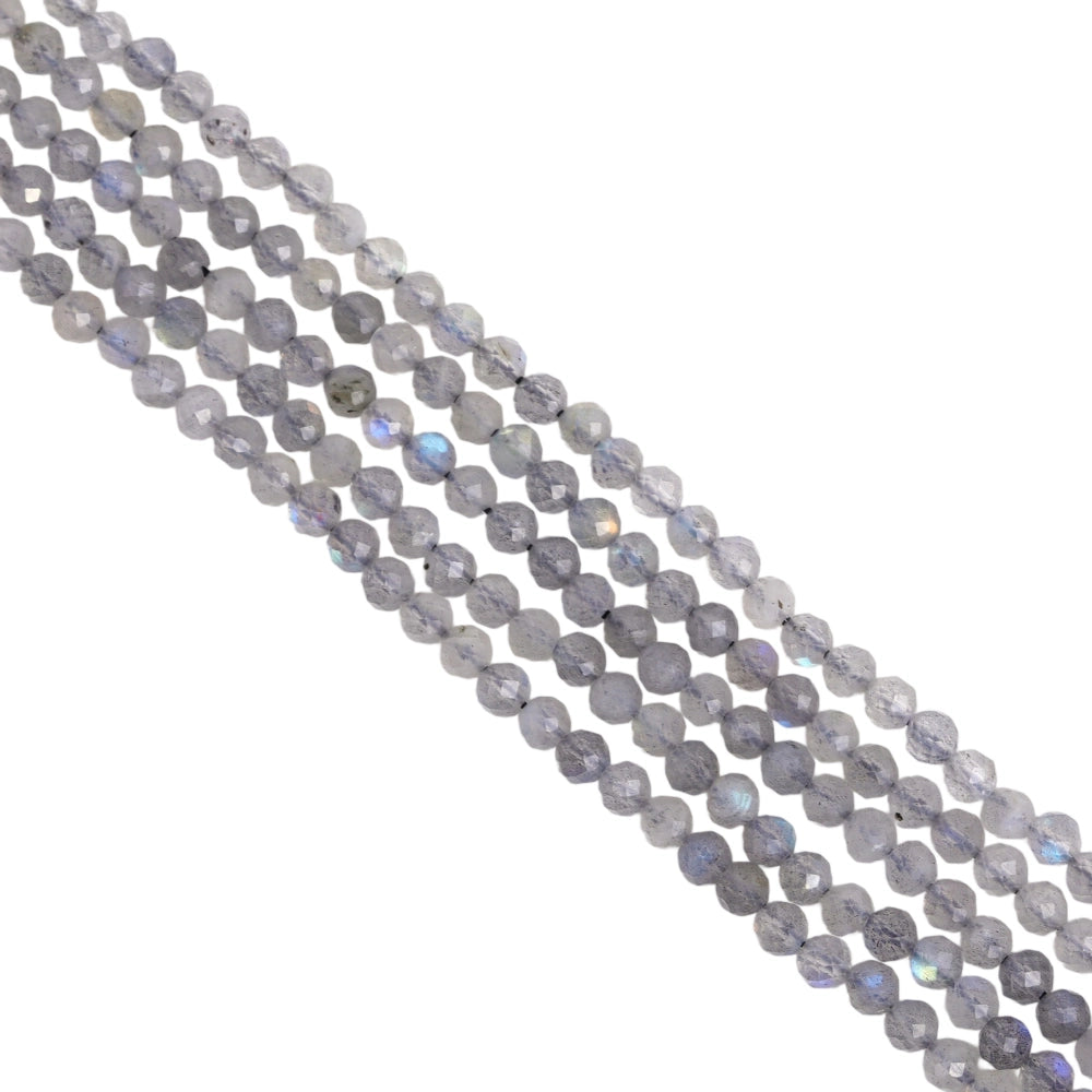 Natural labradorite micro faceted beads in 2mm, 3mm, 4mm. Iridescent grey stone spacer beads for delicate bracelets and DIY jewelry making