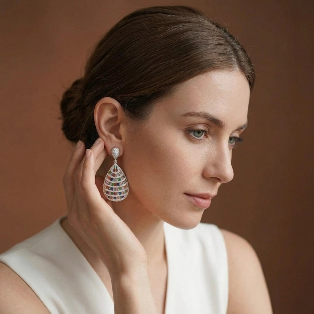Rainbow Gemstone Cascade Drop Earrings