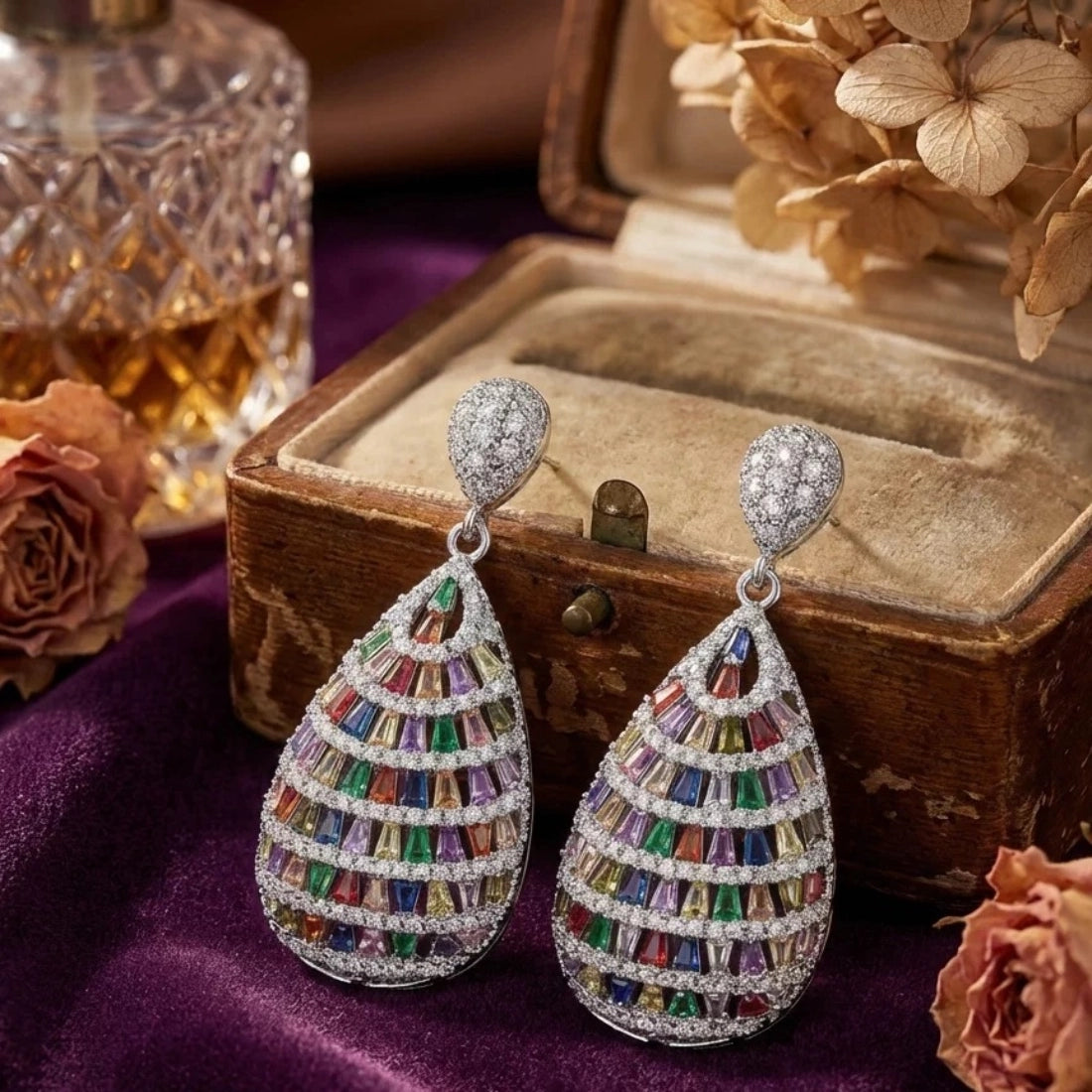 Rainbow Gemstone Cascade Drop Earrings