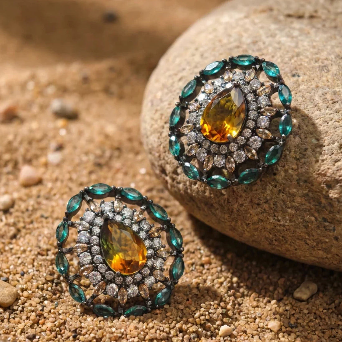 Vintage Oval Watermelon Gemstone Stud Earrings