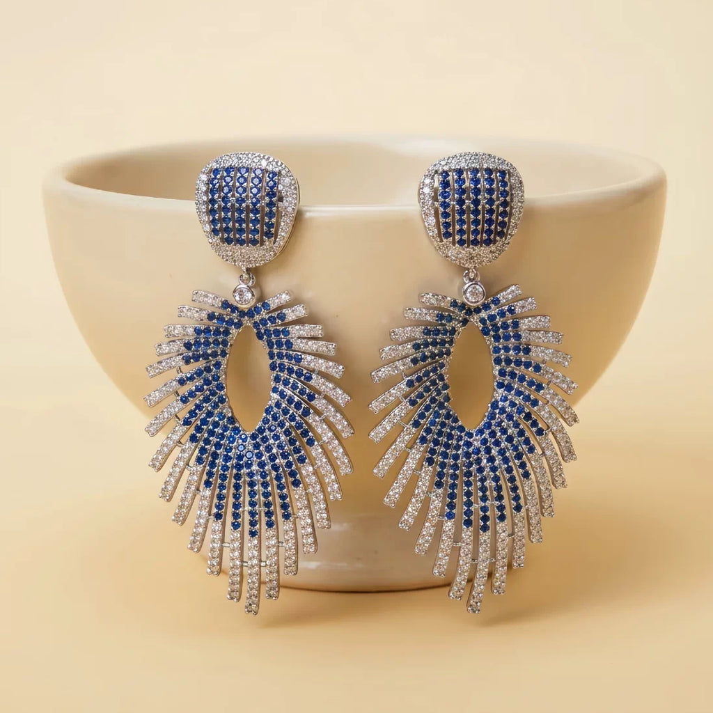Heavy-Craft Blue & White Gradient Drop Earrings