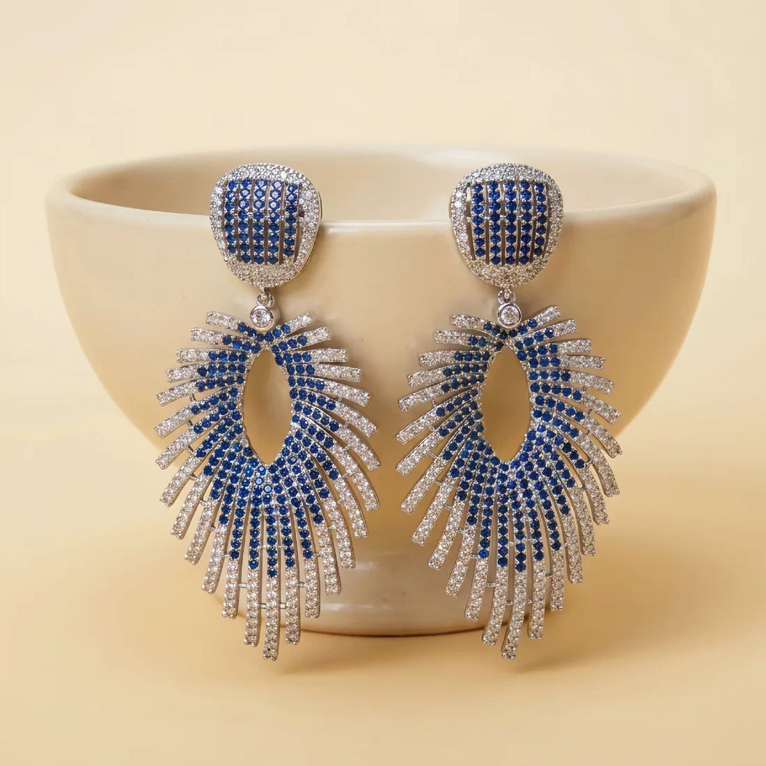 Heavy-Craft Blue & White Gradient Drop Earrings