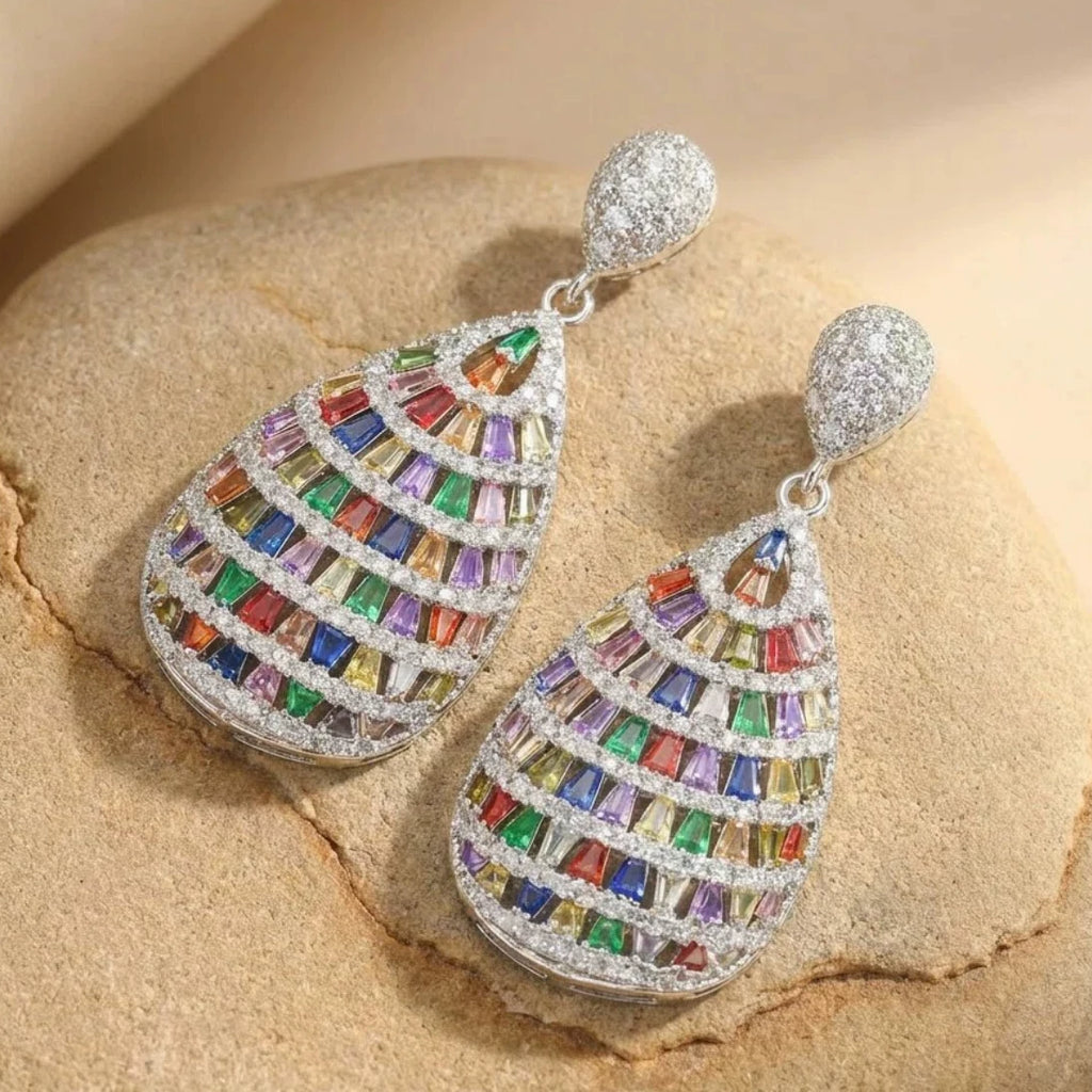 Rainbow Gemstone Cascade Drop Earrings
