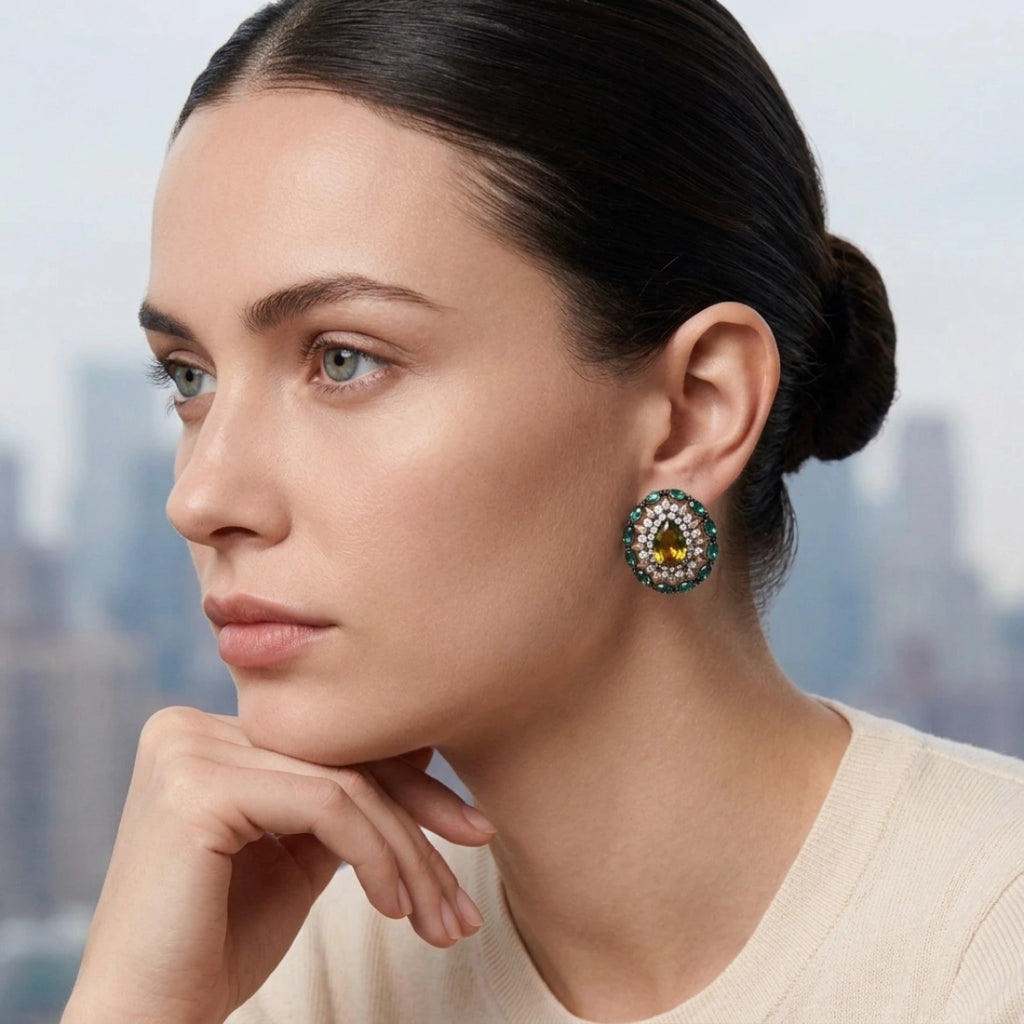 Vintage Oval Watermelon Gemstone Stud Earrings