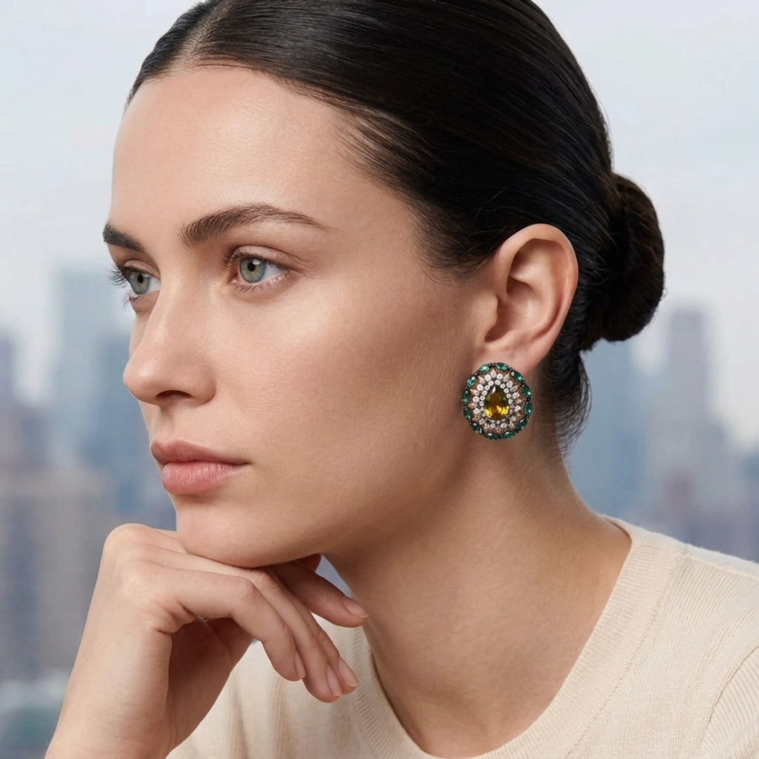 Vintage Oval Watermelon Gemstone Stud Earrings
