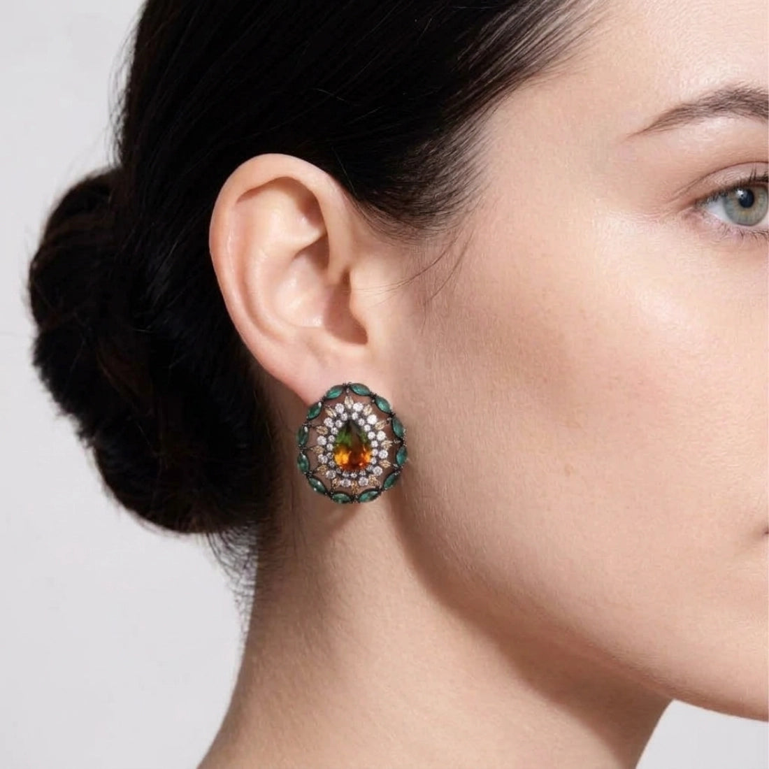 Vintage Oval Watermelon Gemstone Stud Earrings