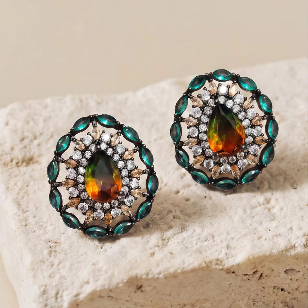 Vintage Oval Watermelon Gemstone Stud Earrings