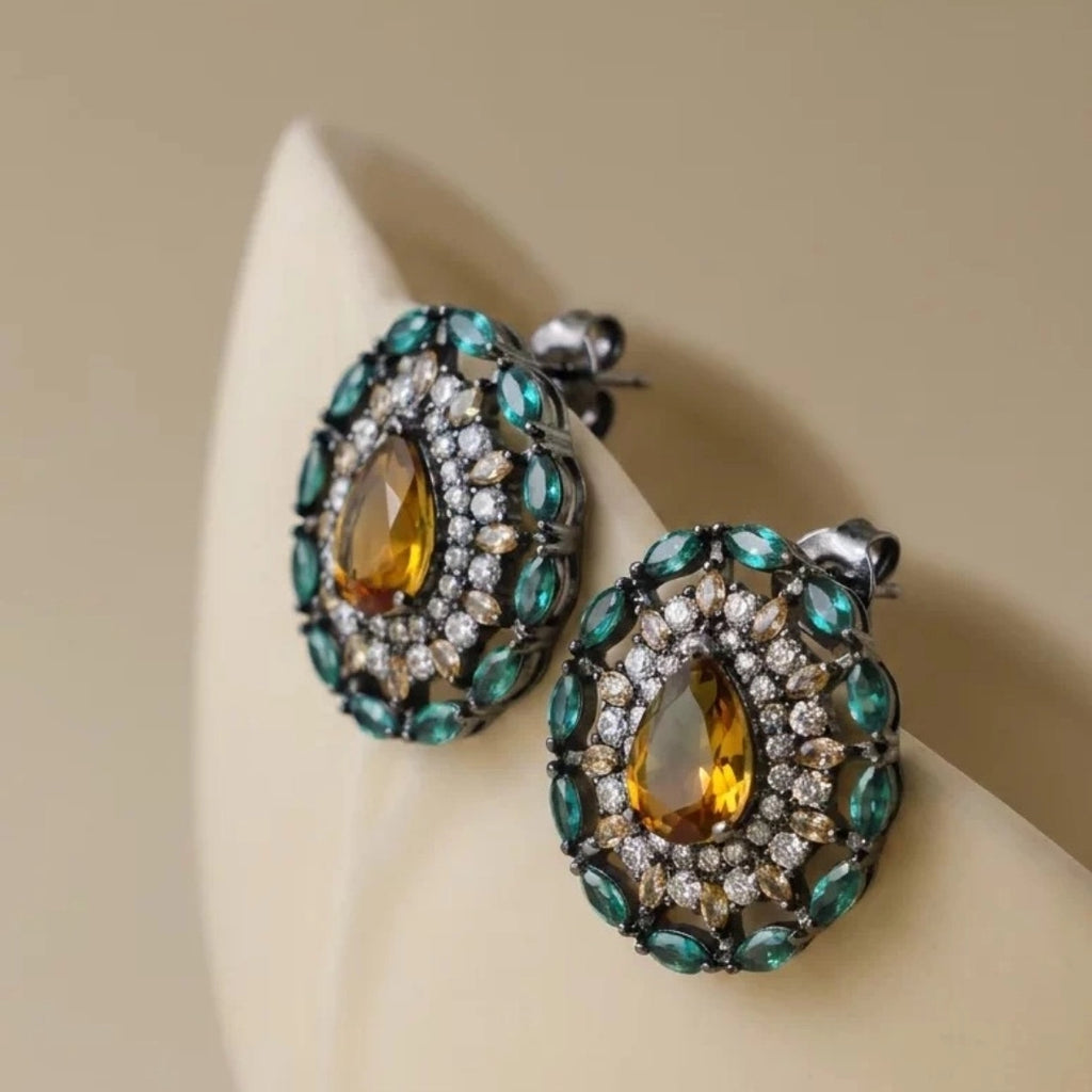 Vintage Oval Watermelon Gemstone Stud Earrings