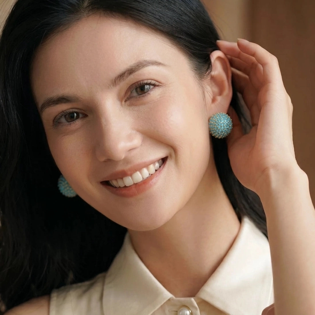 Moonlit Turquoise Dome Statement Stud Earrings