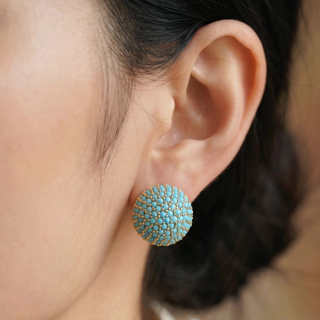 Moonlit Turquoise Dome Statement Stud Earrings