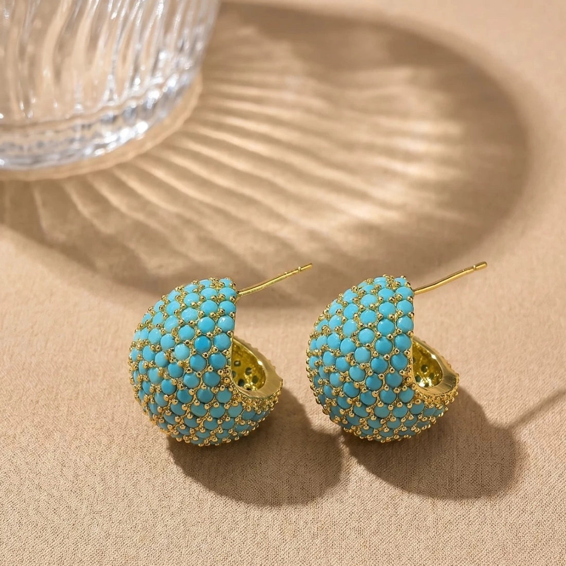 Moonlit Turquoise Dome Statement Stud Earrings