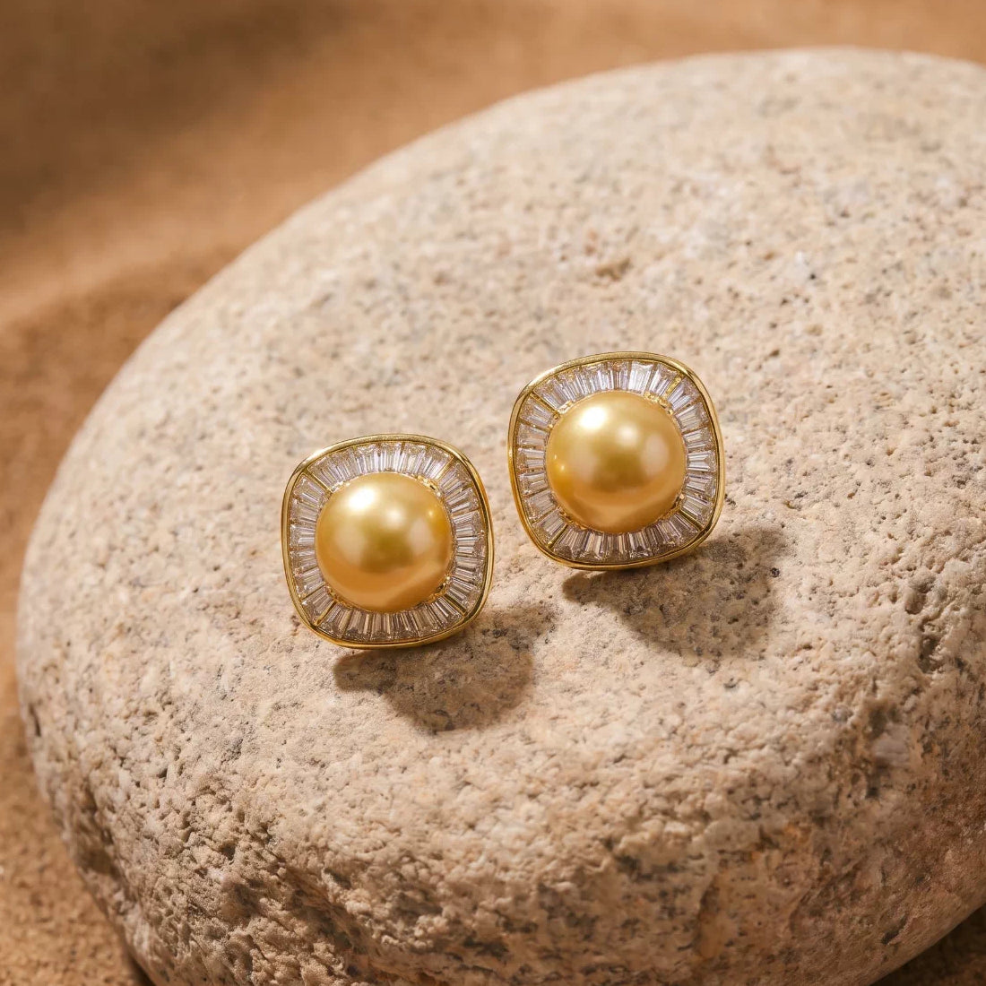 South Sea Gold Pearl Square Stud Earrings
