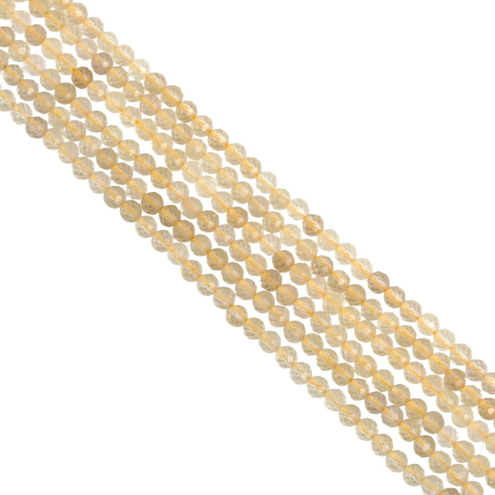 Natural lemon quartz micro faceted beads in 2mm, 3mm, 4mm. Pale yellow stone spacer beads for delicate bracelets and DIY jewelry making