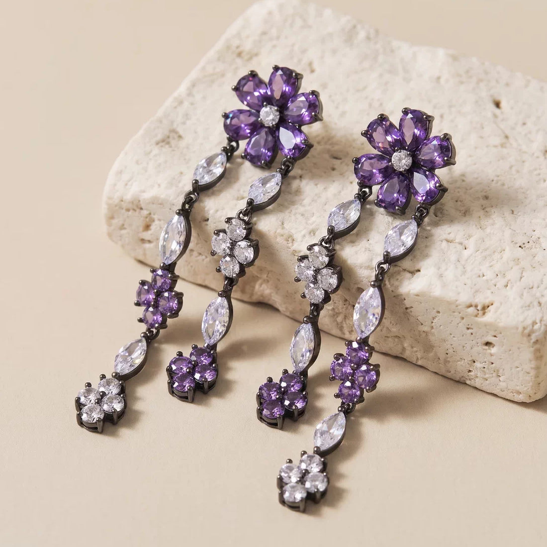 Crystal Statement Floral Double Tassel Earrings
