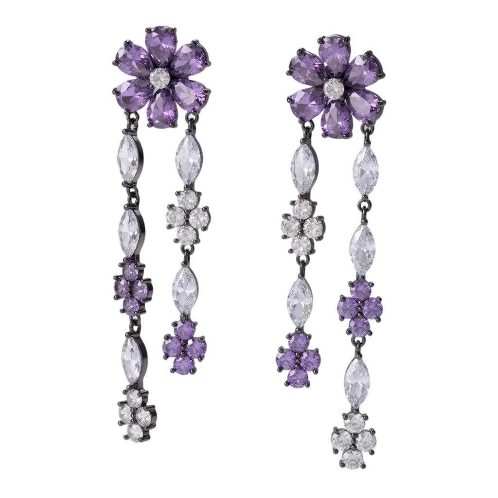 Crystal Statement Floral Double Tassel Earrings