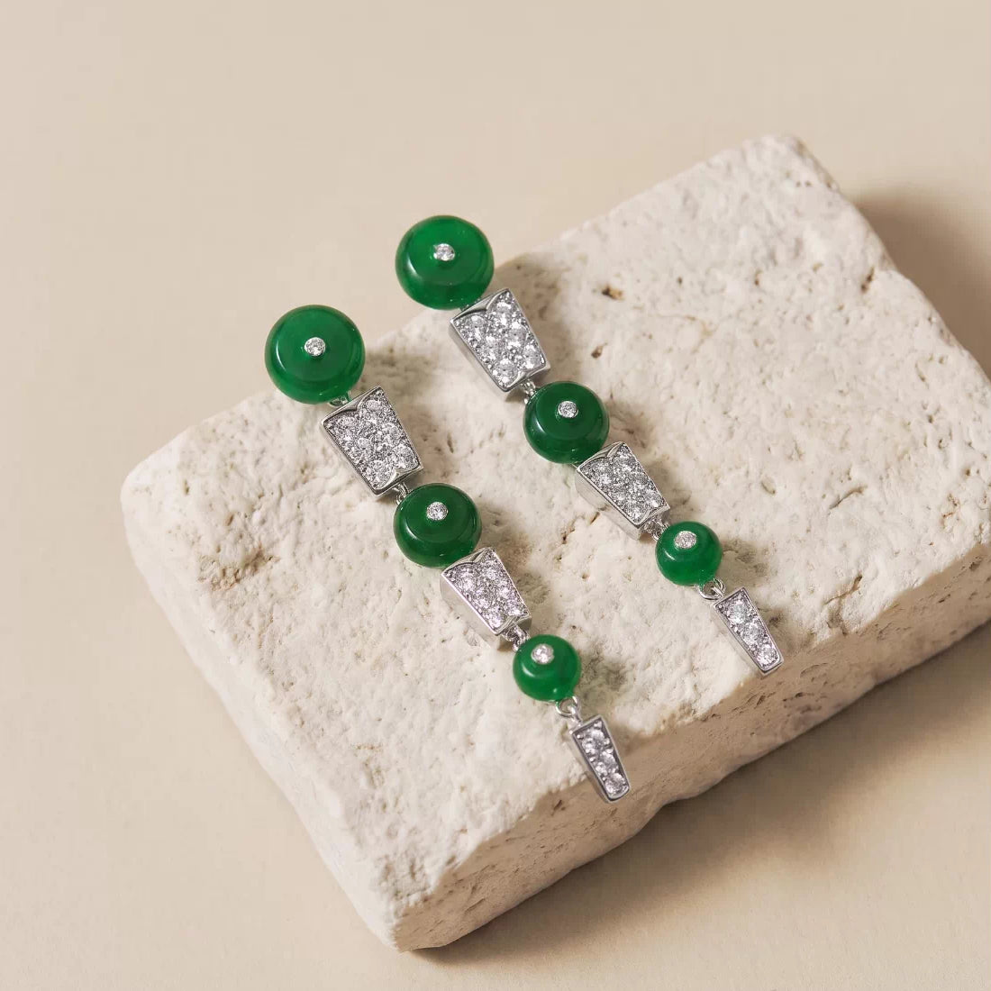 Vintage Geometric Jade Green Tassel Earrings