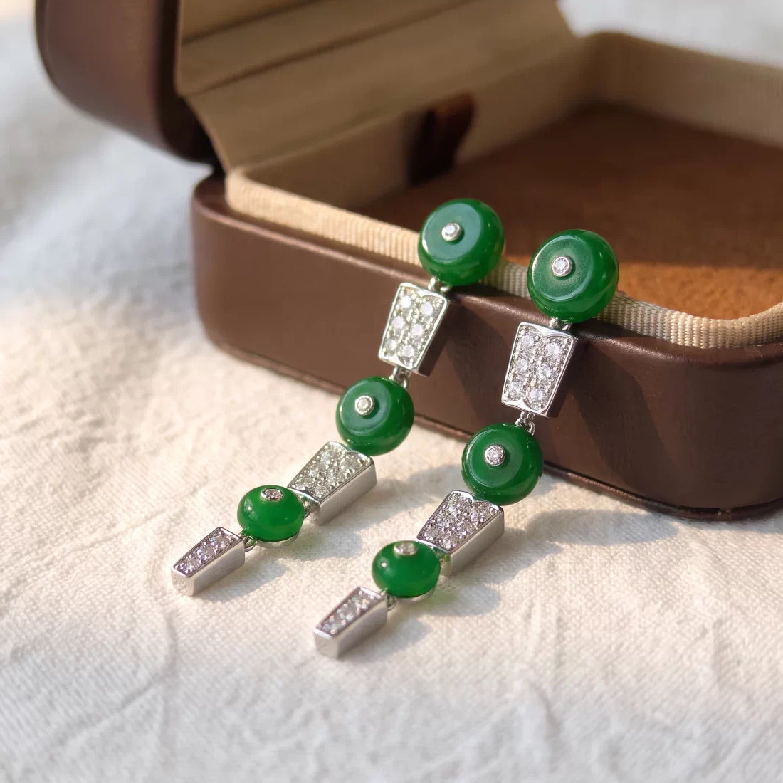 Vintage Geometric Jade Green Tassel Earrings