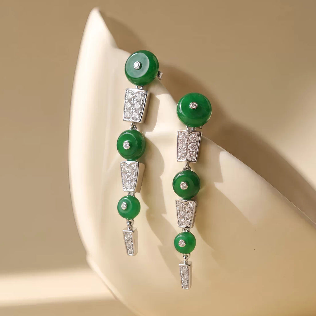 Vintage Geometric Jade Green Tassel Earrings