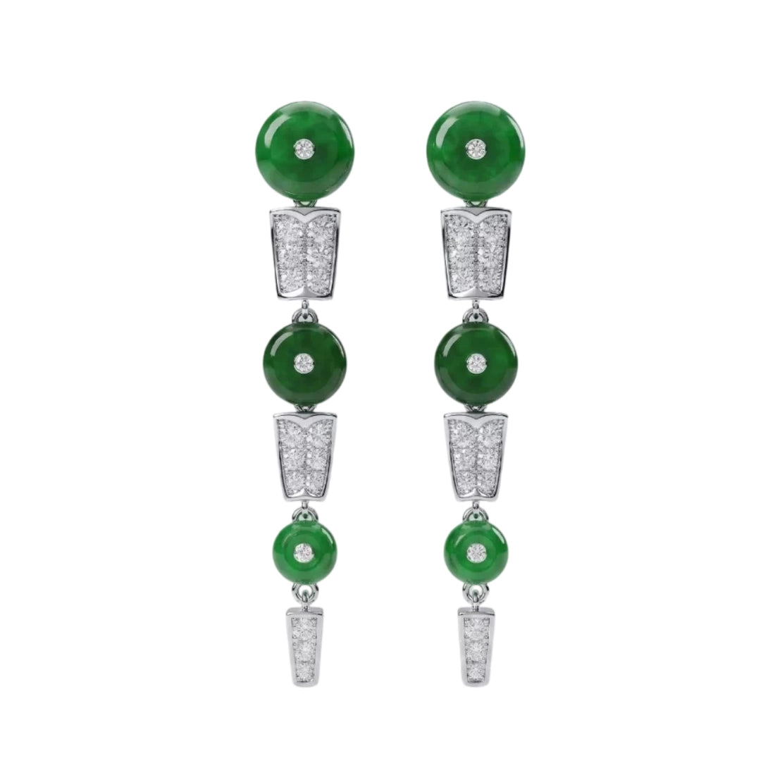 Vintage Geometric Jade Green Tassel Earrings