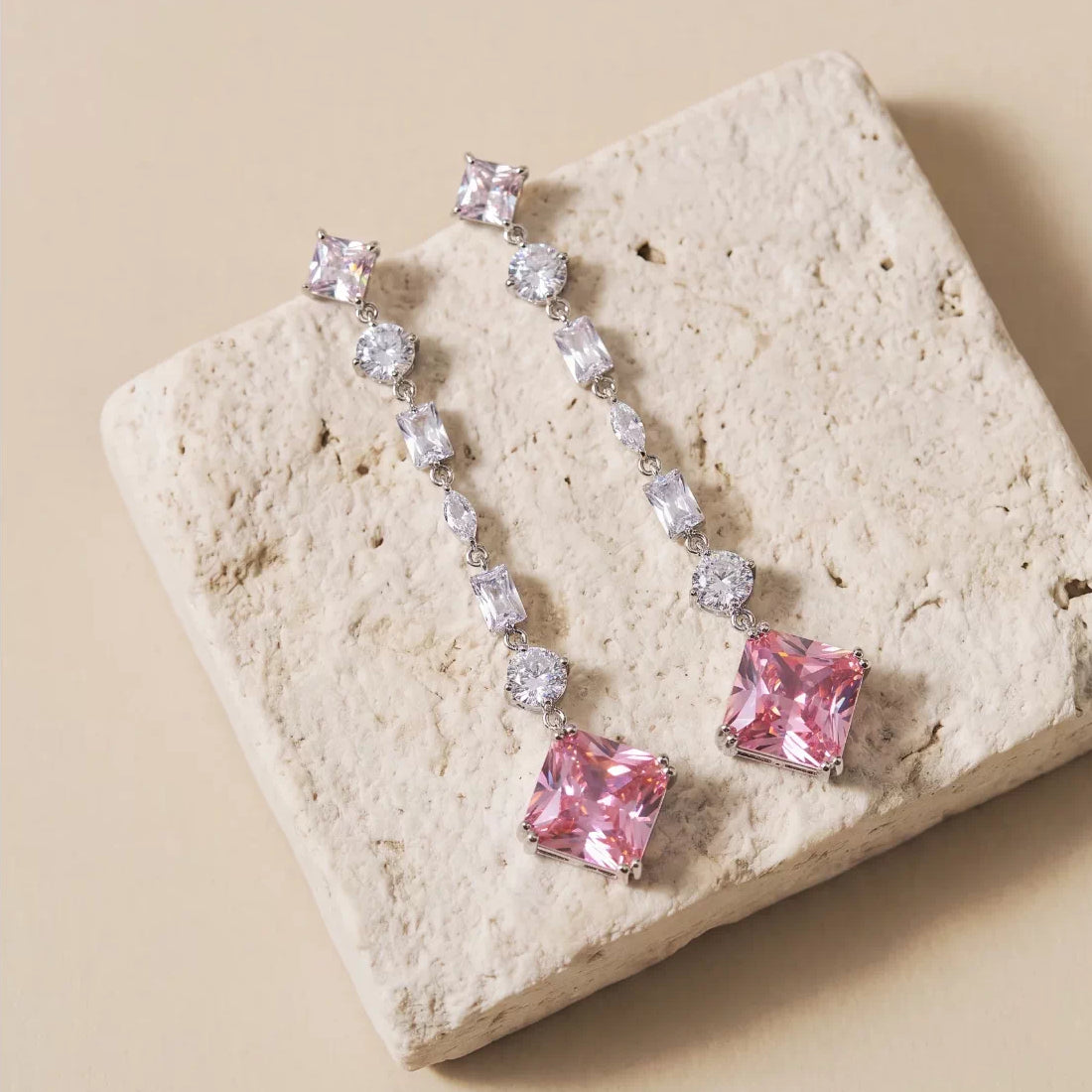 Ethereal Pink Crystal Long Drop Earrings