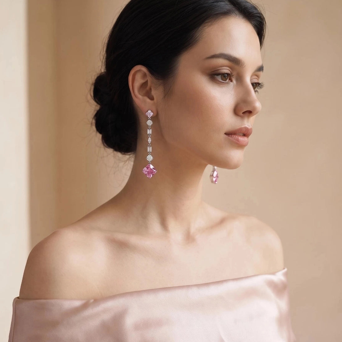 Ethereal Pink Crystal Long Drop Earrings
