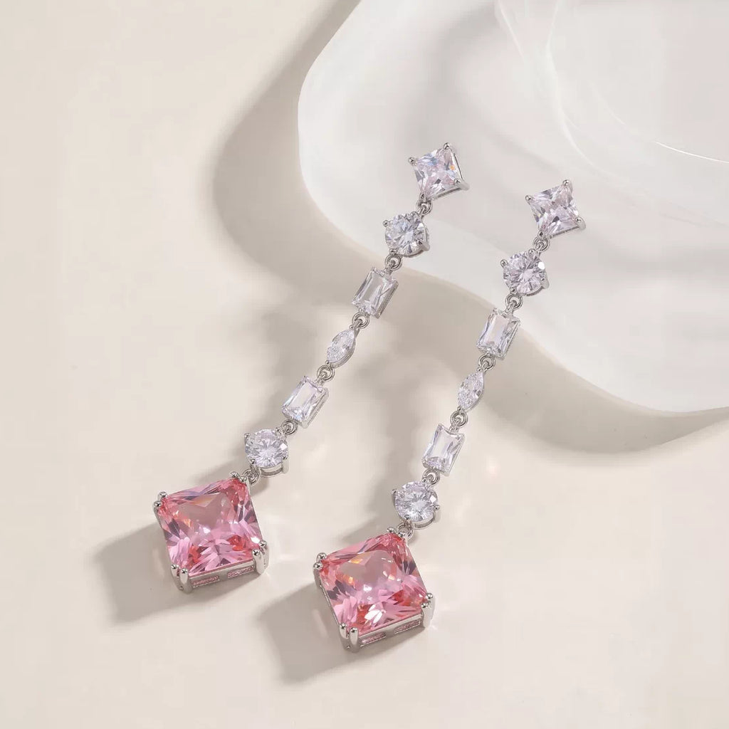 Ethereal Pink Crystal Long Drop Earrings