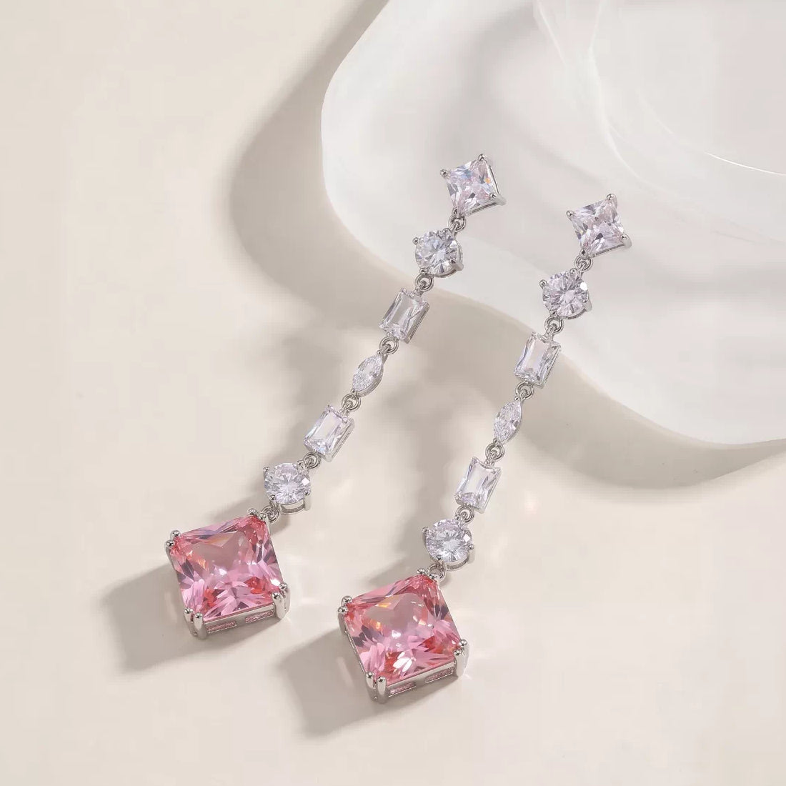 Ethereal Pink Crystal Long Drop Earrings