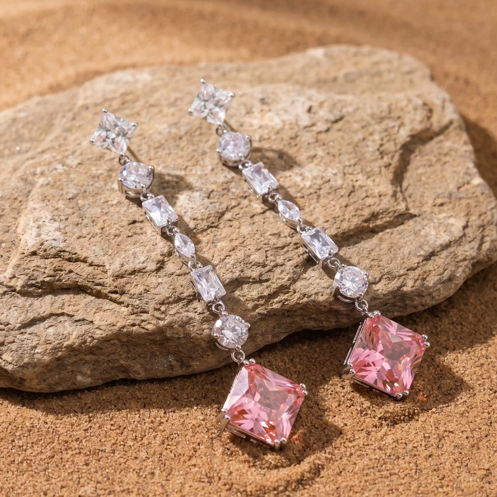 Ethereal Pink Crystal Long Drop Earrings