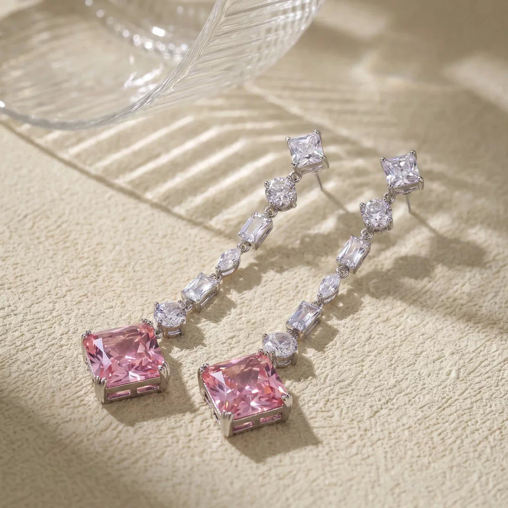 Ethereal Pink Crystal Long Drop Earrings