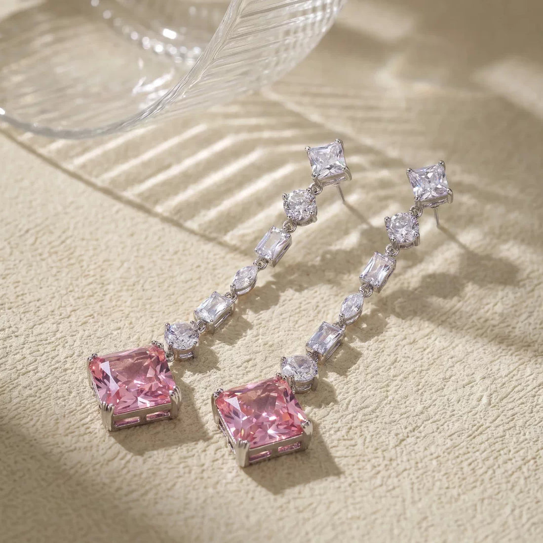 Ethereal Pink Crystal Long Drop Earrings
