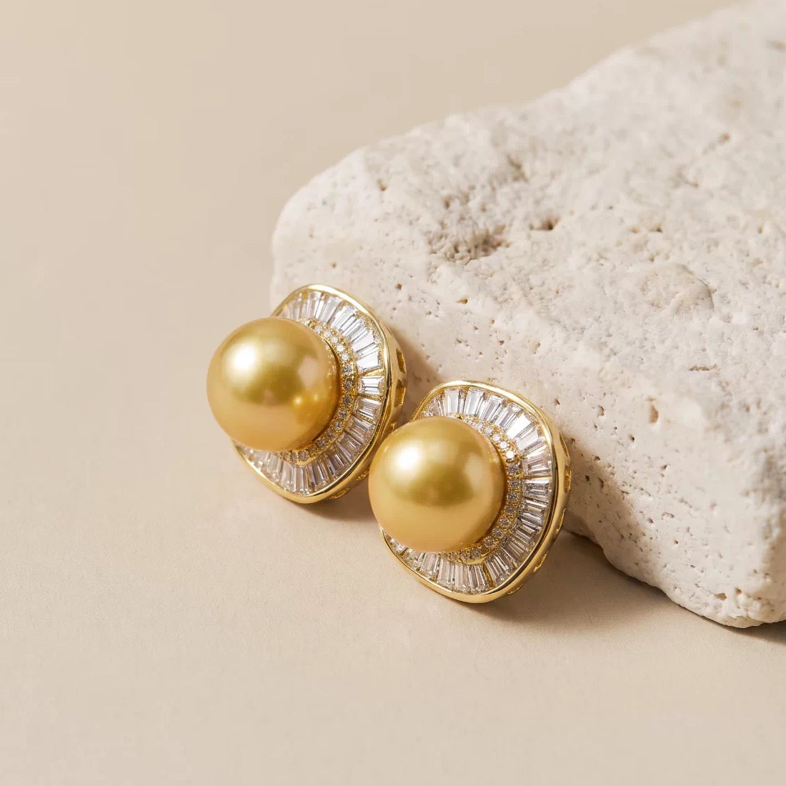 South Sea Gold Pearl Square Stud Earrings