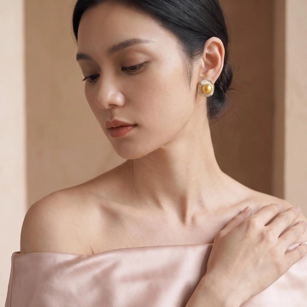 South Sea Gold Pearl Square Stud Earrings