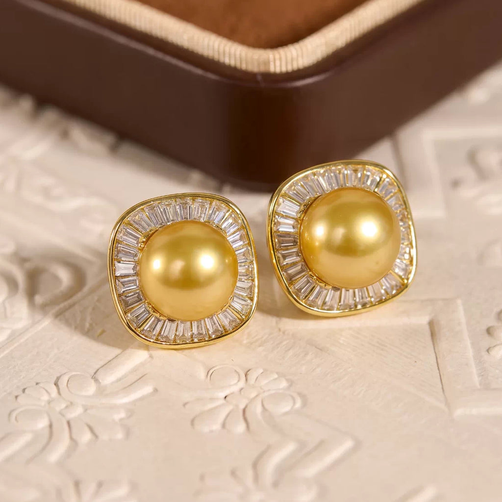 South Sea Gold Pearl Square Stud Earrings