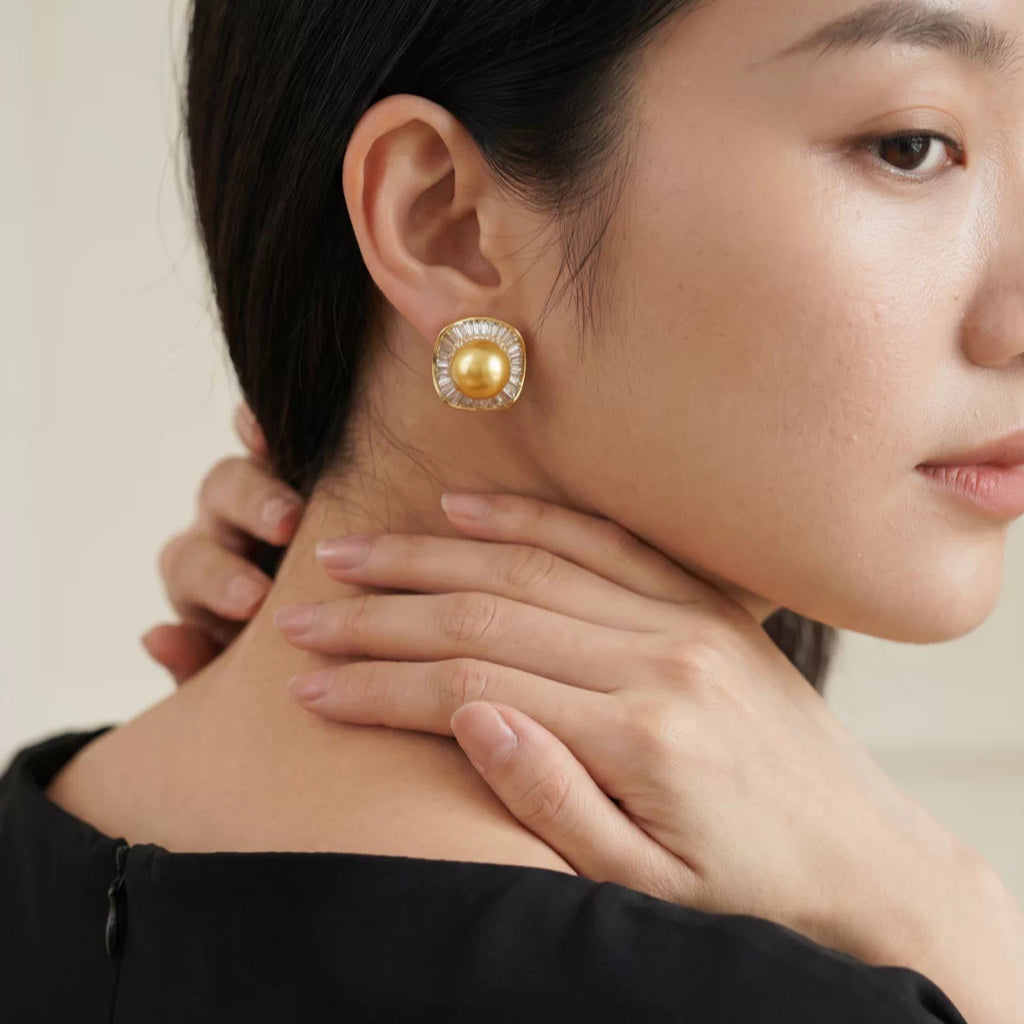 South Sea Gold Pearl Square Stud Earrings