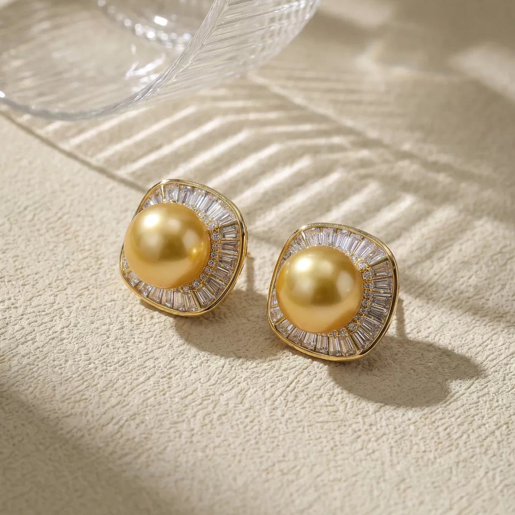 South Sea Gold Pearl Square Stud Earrings