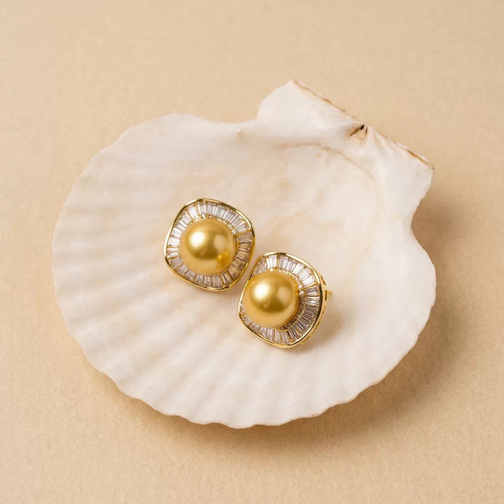 South Sea Gold Pearl Square Stud Earrings