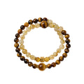 Natural Citrine Tiger Eye and Gold Rutilated Quartz double layer bracelet for women, 6mm small beads and 10mm large bead, 15cm inner circumference wraps twice