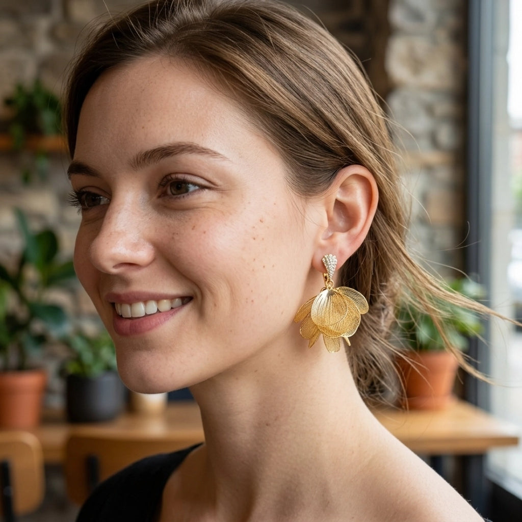 Versatile Rear Hook Brushed Petal Earrings