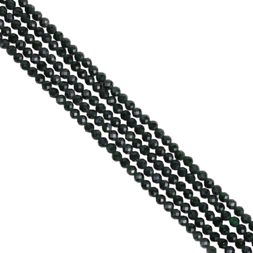 Green goldstone micro faceted beads in 2mm, 3mm, 4mm. Sparkling deep green glitter stone spacer beads for delicate bracelets and DIY jewelry making