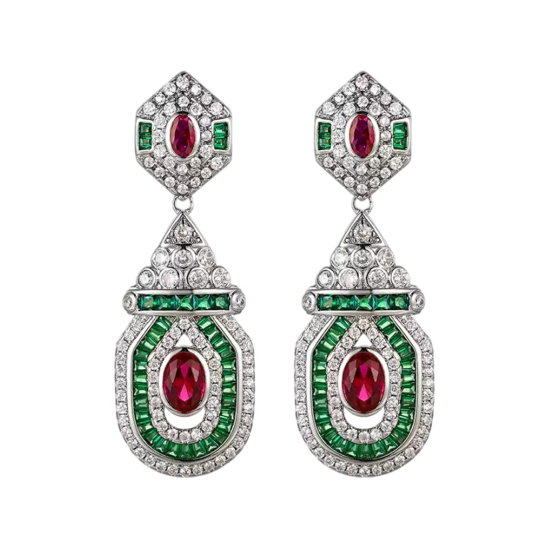 Vintage Emerald Retro Art Deco Statement Earrings