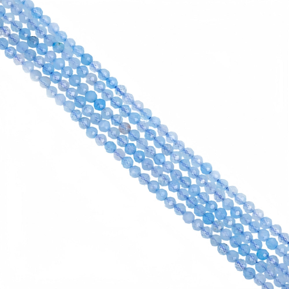 AAA+ natural aquamarine micro faceted beads in 2mm, 3mm, 4mm. Icy blue stone spacer beads for delicate bracelets and DIY jewelry making