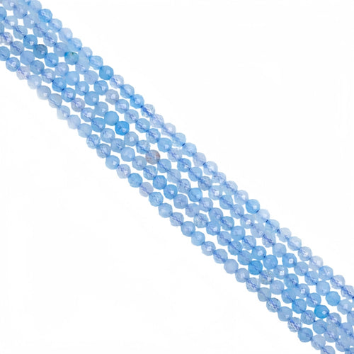 AAA+ natural aquamarine micro faceted beads in 2mm, 3mm, 4mm. Icy blue stone spacer beads for delicate bracelets and DIY jewelry making