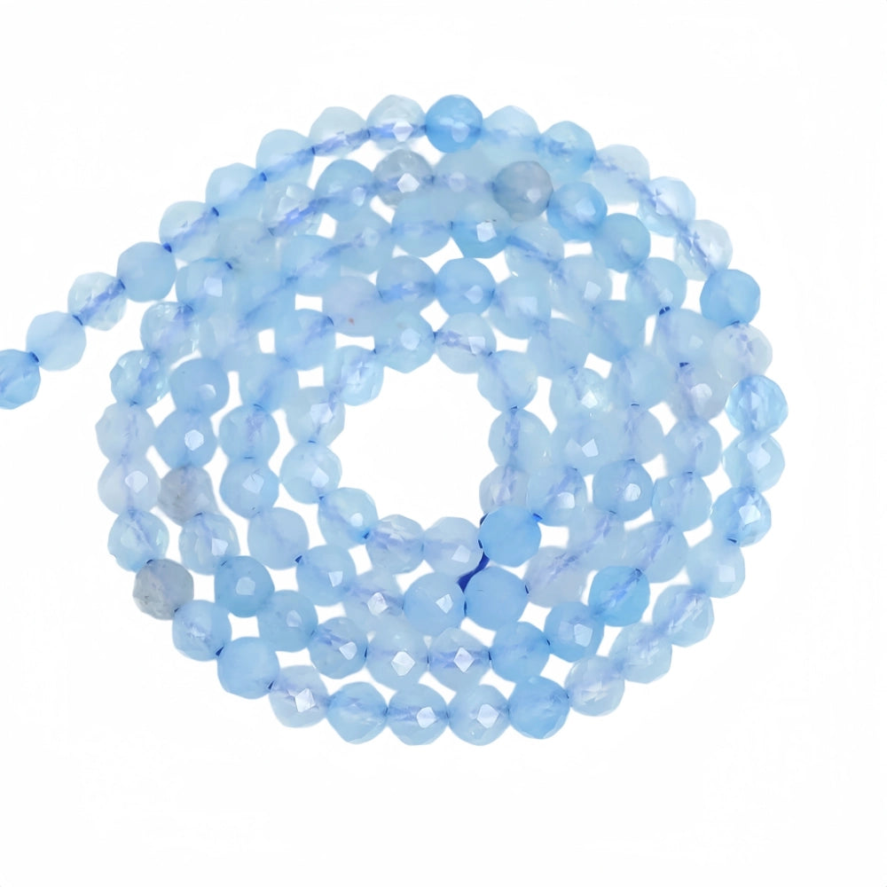 AAA+ natural aquamarine micro faceted beads in 2mm, 3mm, 4mm. Icy blue stone spacer beads for delicate bracelets and DIY jewelry making