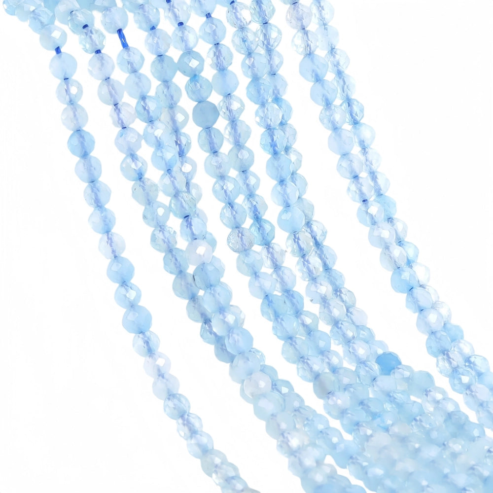 AAA+ natural aquamarine micro faceted beads in 2mm, 3mm, 4mm. Icy blue stone spacer beads for delicate bracelets and DIY jewelry making
