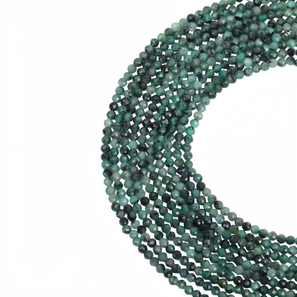 AAA+ natural emerald micro faceted beads in 2mm, 3mm, 4mm. Deep green stone spacer beads for delicate bracelets and DIY jewelry making