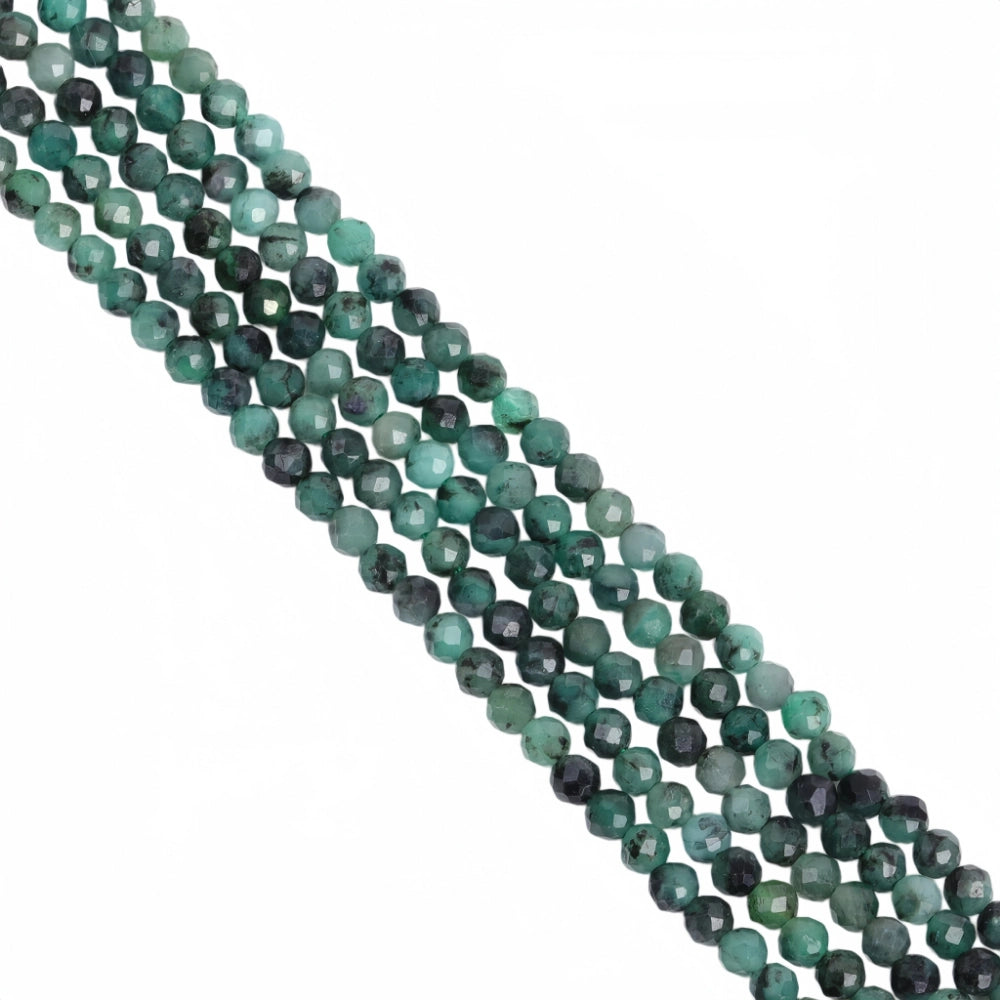 AAA+ natural emerald micro faceted beads in 2mm, 3mm, 4mm. Deep green stone spacer beads for delicate bracelets and DIY jewelry making