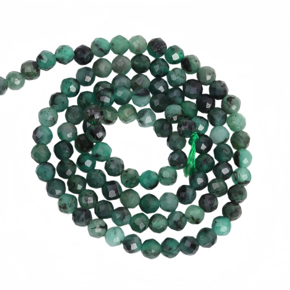 AAA+ natural emerald micro faceted beads in 2mm, 3mm, 4mm. Deep green stone spacer beads for delicate bracelets and DIY jewelry making