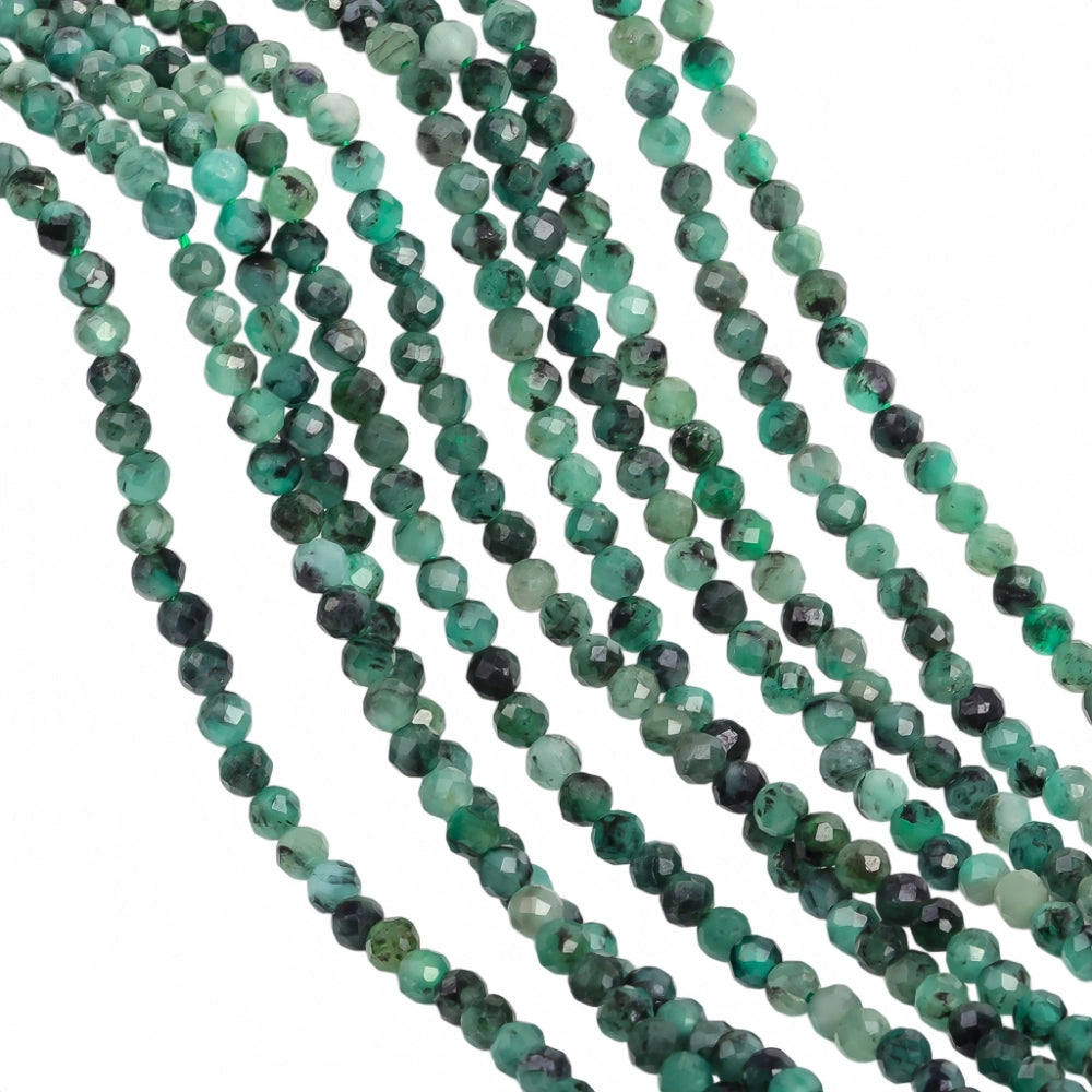 AAA+ natural emerald micro faceted beads in 2mm, 3mm, 4mm. Deep green stone spacer beads for delicate bracelets and DIY jewelry making