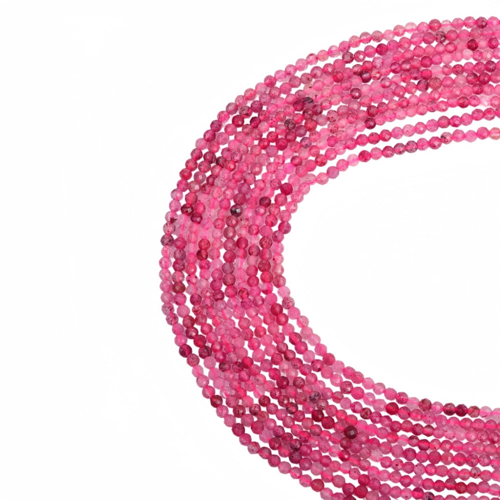 AAA+ natural strawberry quartz micro faceted beads in 2mm, 3mm, 4mm. Vivid pinkish-red stone spacer beads for delicate bracelets and DIY jewelry making