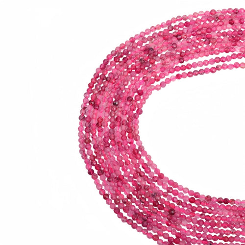 AAA+ natural strawberry quartz micro faceted beads in 2mm, 3mm, 4mm. Vivid pinkish-red stone spacer beads for delicate bracelets and DIY jewelry making
